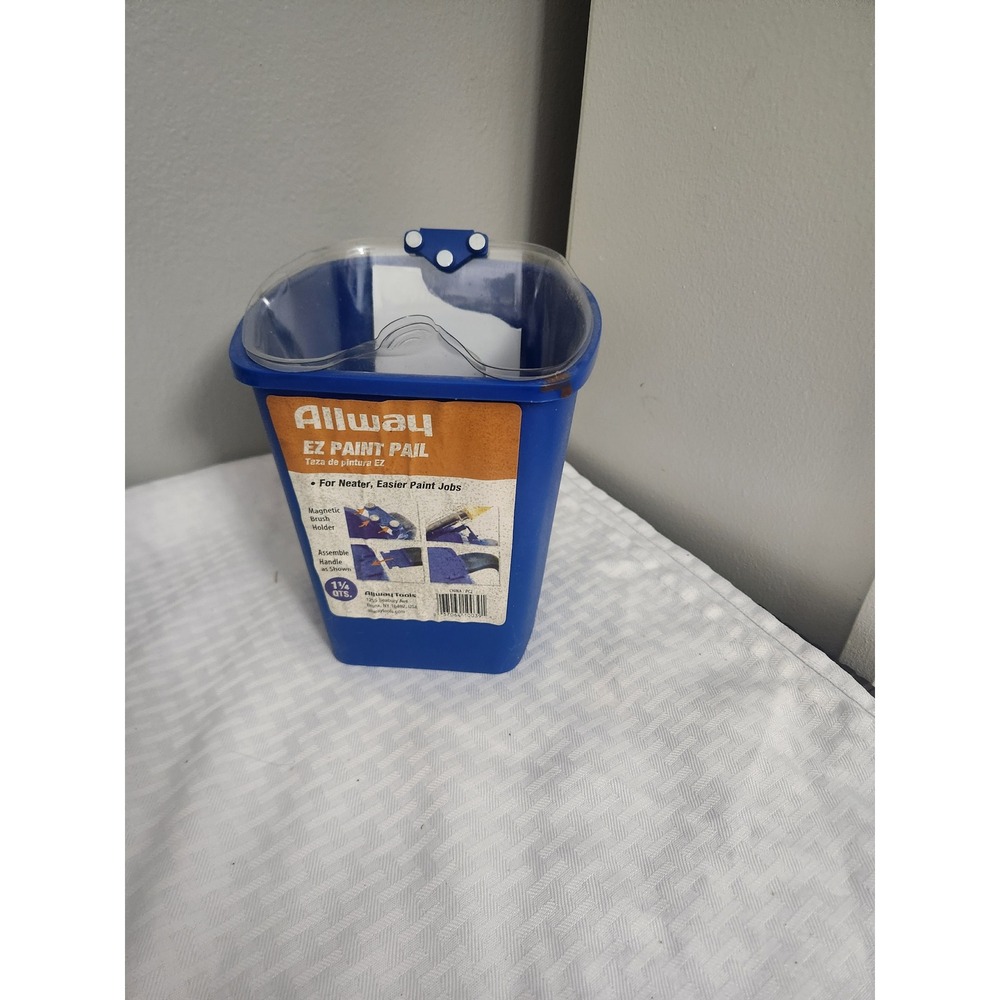 Allway EZ Paint Pail 1.25 Quart Blue Plastic Pail with Magnetic Brush Holder Lid